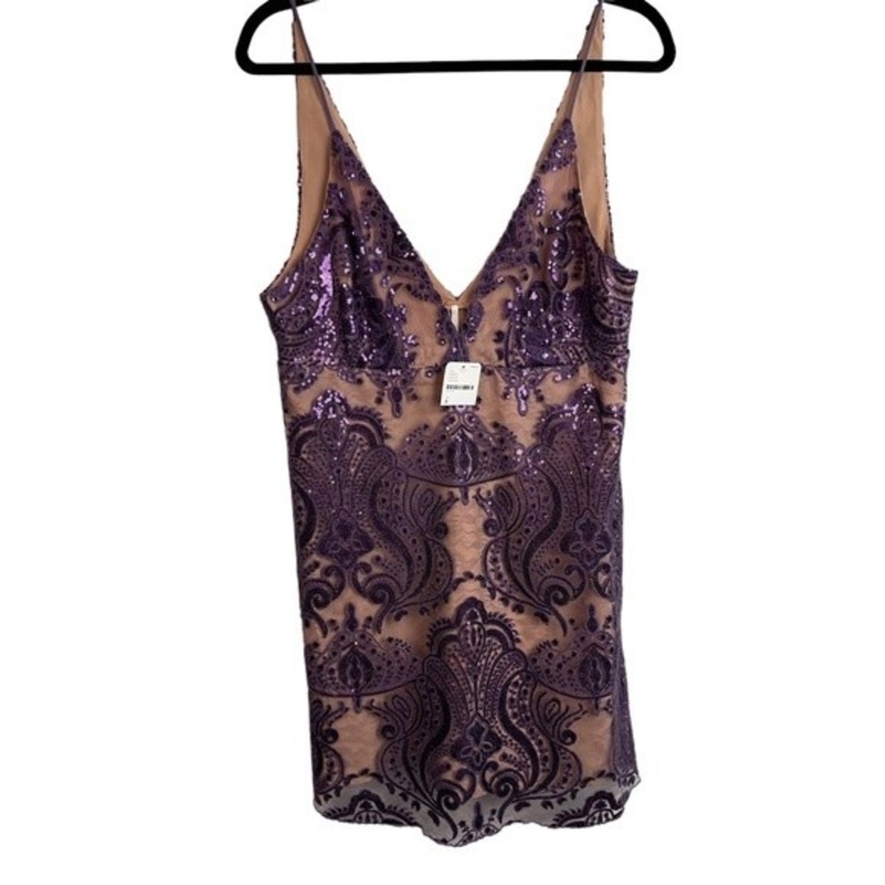 NWT Free People Purple Sequin Mini Dress Size 8 Women - Picture 2 of 12